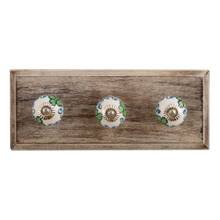 Blue Berry Ceramic Wooden Hooks